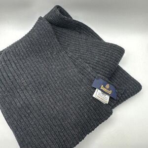 Barbisio Pure Merino Wool Gray Rib Knit Scarf Italy Woolmark Unisex Soft
